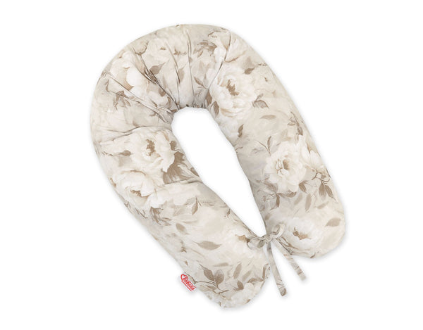 Bobono - Raskaustyyny pidempi, irrotettava tyynyliina, pionit beige