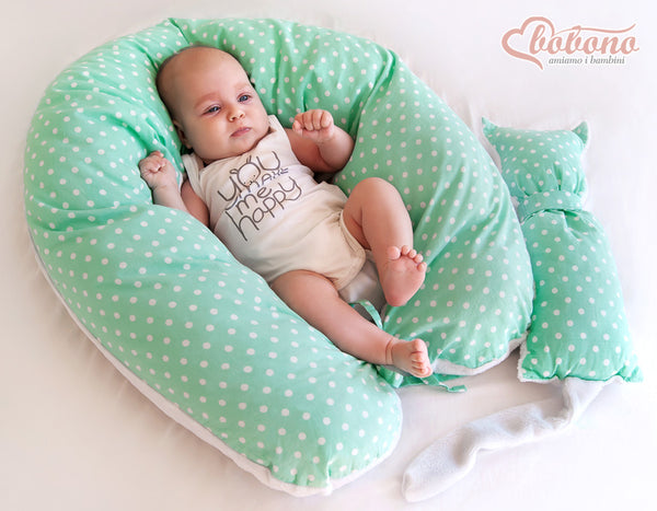 Bobono - Raskaustyyny pidempi, irrotettava tyynynpäällinen, Mini-rosette minttu