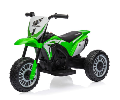 Akkukäyttöinen Honda CRF 450R -moottoripyörä, vihreä.