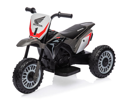 Harmaa Honda CRF 450R -mallinen sähkömoottoripyörä lapsille.