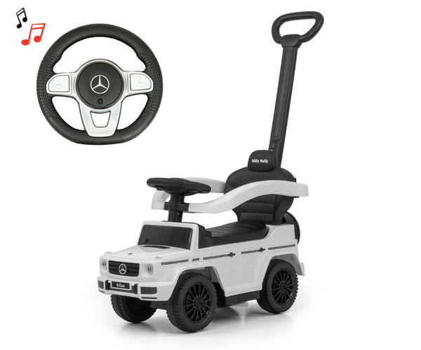 Metallinen Valkoinen Sähköauto Kahvalla Lapsille