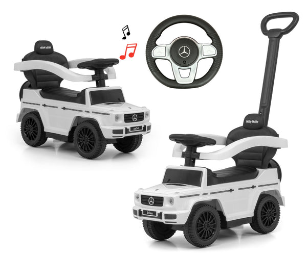 Metallinen Valkoinen Sähköauto Kahvalla Lapsille