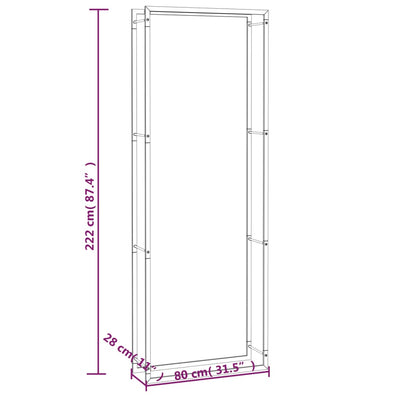 Polttopuuteline mattamusta 80x28x222 cm teräs