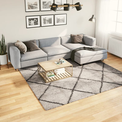 Pörrömatto korkeanukkainen beige ja antrasiitti 240x240 cm
