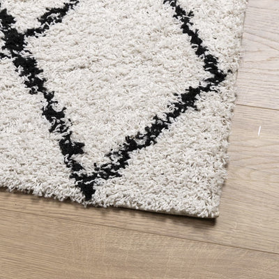 Pörrömatto korkeanukkainen moderni kerma ja musta 200x200 cm