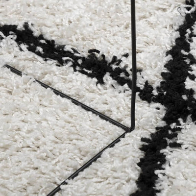 Pörrömatto korkeanukkainen moderni kerma ja musta 200x200 cm