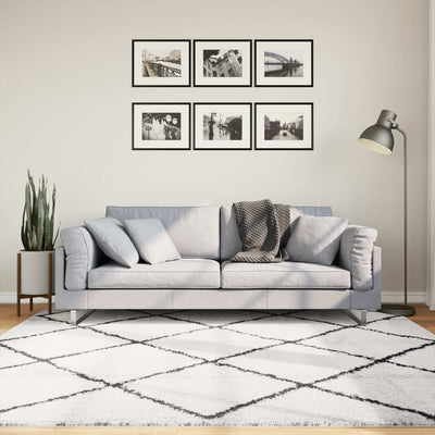 Pörrömatto korkeanukkainen moderni kerma ja musta 200x200 cm