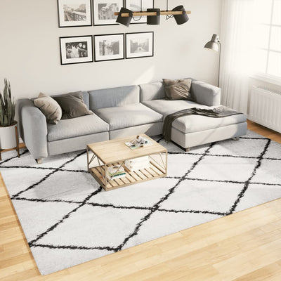 Pörrömatto korkeanukkainen moderni kerma ja musta 240x340 cm
