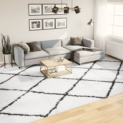 Pörrömatto korkeanukkainen moderni kerma ja musta 300x400 cm