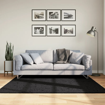 Pörrömatto korkeanukkainen moderni musta 160x160 cm