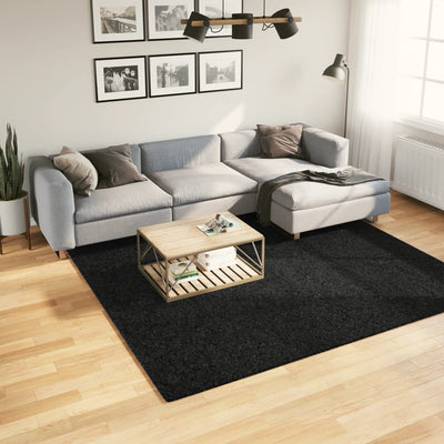 Pörrömatto korkeanukkainen moderni musta 240x240 cm