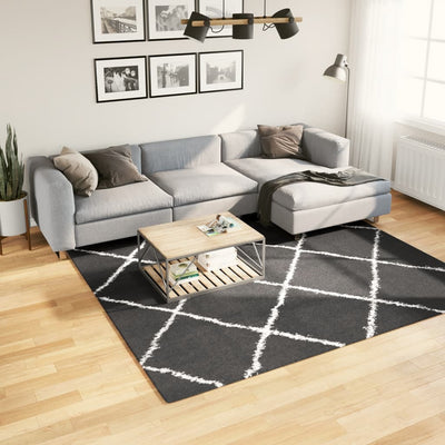 Pörrömatto korkeanukkainen moderni musta ja kerma 240x240 cm