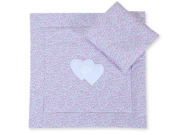 Vauvan peitto 77x77cm ja tyyny - Hearts pink flowers