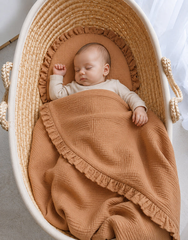 My Sweet Baby - Musliinipeitto ja litteä tyyny röyhelöllä 2-osainen setti kameli