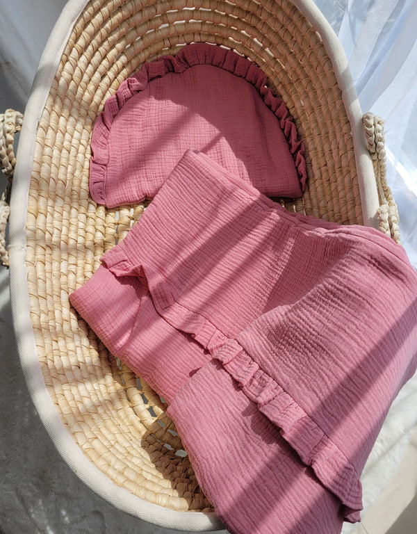 My Sweet Baby - Musliinipeitto ja litteä tyyny röyhelöllä 2 kpl setti - retrovaaleanpunainen