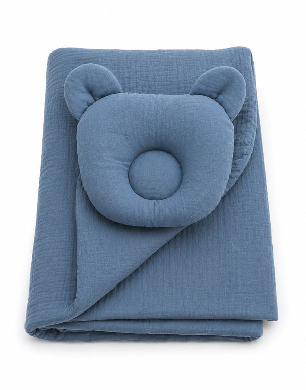 My Sweet Baby - Teddy Muslin peitto ja tyyny 2-osainen setti deniminsininen