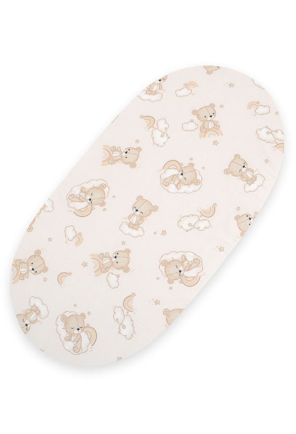 My Sweet Baby - Puuvillainen lakana Moses-korin patjaan 75x35 cm - Sateenkaari beige karhu