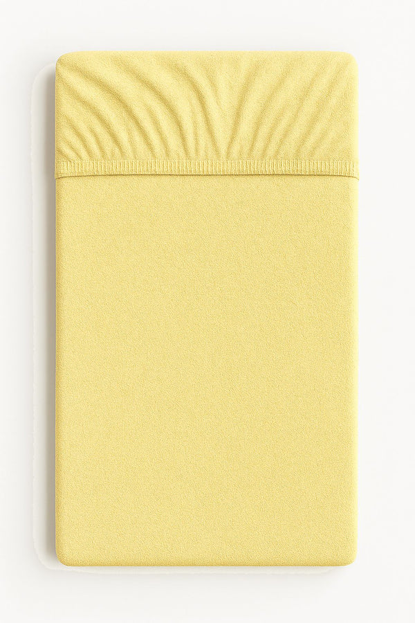 Bobono - Muotoonommeltu froteelakana 120x60 cm - keltainen