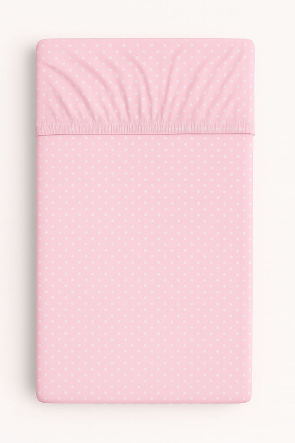 Bobono - Puuvillalakanaa 120x60 cm - valkoiset pilkut vaaleanpunaisella