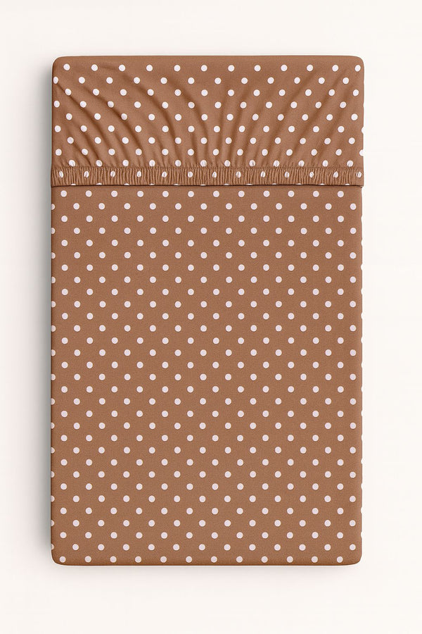 Bobono - Puuvillainen lakana 120x60 cm - valkoiset pilkut ruskealla taustalla