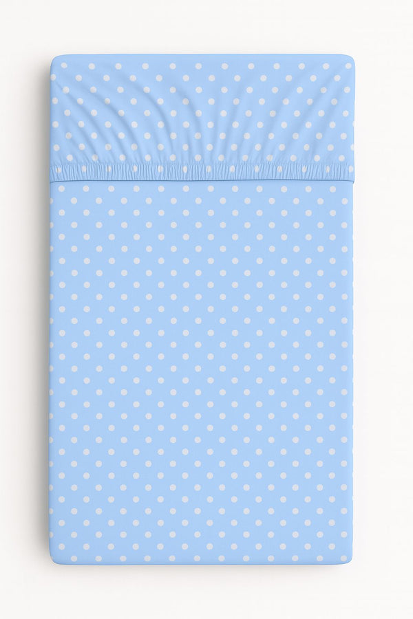 Bobono - Puuvillalakana 120x60 cm - valkoiset pilkut sinisellä