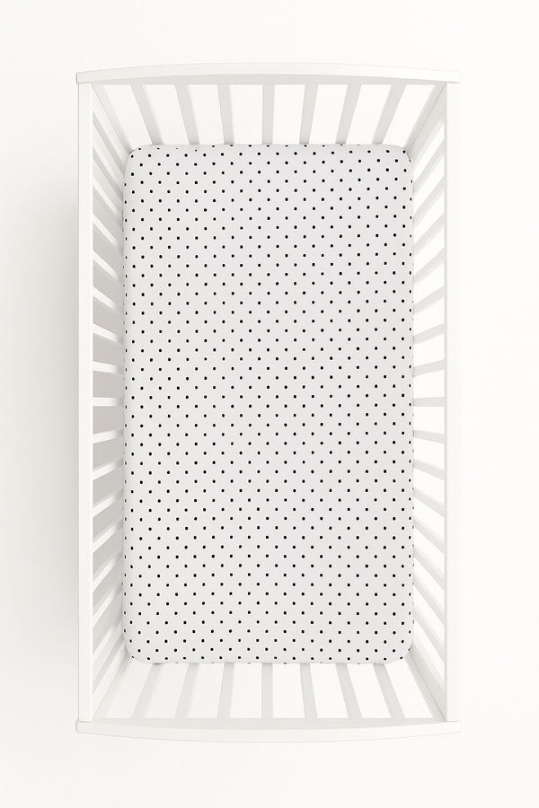 Bobono - Puuvillalakana 140x70 cm - valkoinen mustilla pilkuilla