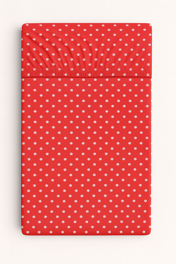 Bobono - Puuvillalakanaa 120x60 cm - valkoiset pilkut punaisella