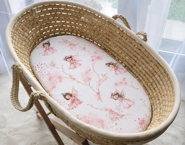 My Sweet Baby - Puuvillainen lakana vaunuihin ja Moses-korin patjaan 75x35 cm - Blossom Fairies