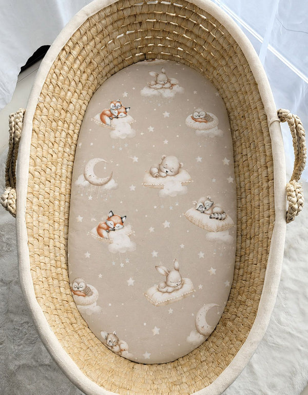 My Sweet Baby - Puuvillainen lakana vaunuihin ja Moses Basket -patjaan 75x35 cm - Twinkle Woodland
