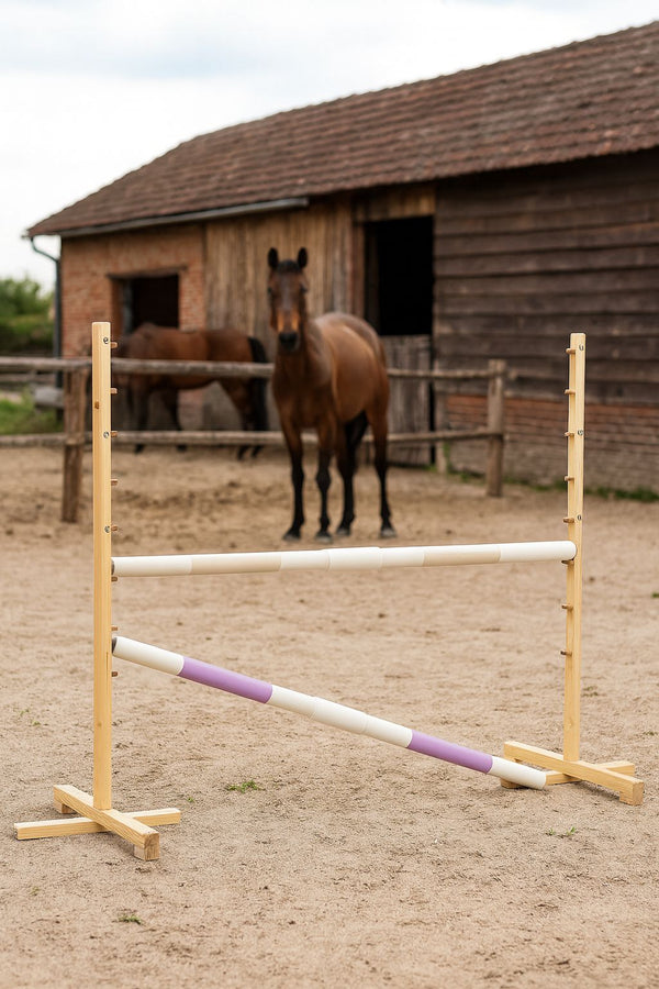 Super Hobby Horse - Hobby Horse -hyppyeste 160 cm, h-120 cm, kahdella puomilla, beige ja vaaleanvioletti