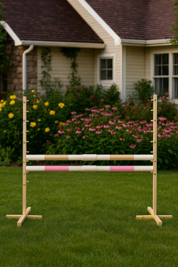 Super Hobby Horse - Hobby Horse -estepuomi 160 cm, korkeus 120 cm, kahdella puomilla, beige ja vaaleanpunainen