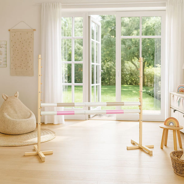 Super Hobby Horse - Hobby Horse -estepuomi 160 cm, korkeus 120 cm, kahdella puomilla, beige ja vaaleanpunainen