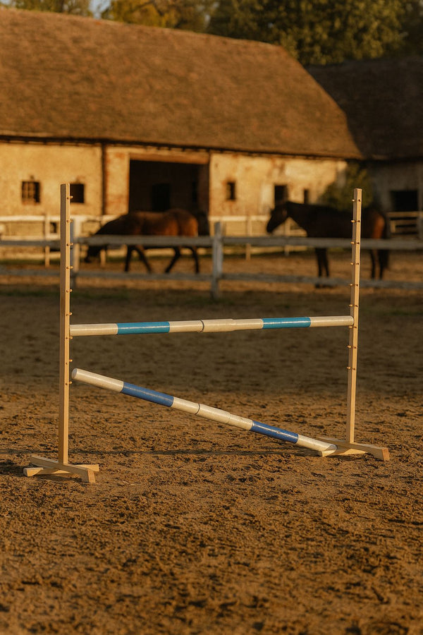 Super Hobby Horse - Hobby Horse -hyppyeste 160 cm, korkeus 120 cm, kahdella puomilla, vaaleansininen ja sininen