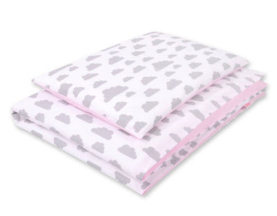 Pussilakanasetti Vauvalle - 135X100cm - Clouds Gray/Pink