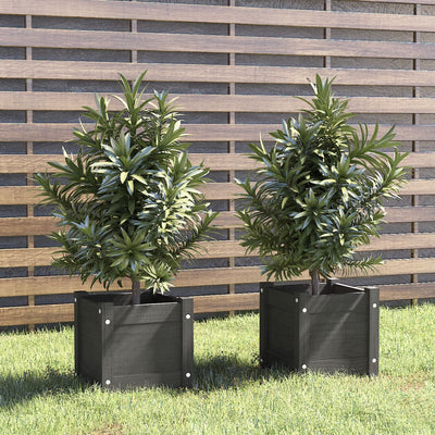 Puutarhan kukkalaatikot 2 kpl harmaa 31x31x31 cm täysi mänty - Vuodevaatteet
