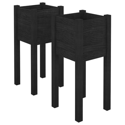 Puutarhan kukkalaatikot 2 kpl musta 31x31x70 cm täysi mänty - Vuodevaatteet
