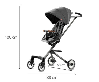 Qplay Easy -lastenvaunut 3-in-1 harmaana. Tuote koostuu vaunuista, turvakaukalosta ja istuinosasta.