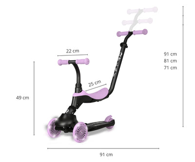 Kolmipyöräinen violetti potkulauta lapsille