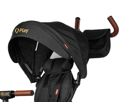 Musta QPlay Rito Deluxe -kolmipyöräinen potkupyörä.