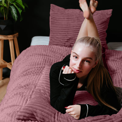 Vaaleanpunainen nalle polyesteri pussilakanasetti Rib Teddy