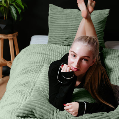 Vihreä nalle polyesteri pussilakanasetti Rib Teddy