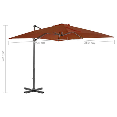 Riippuva aurinkovarjo alumiinipylväällä terrakotta 250x250 cm