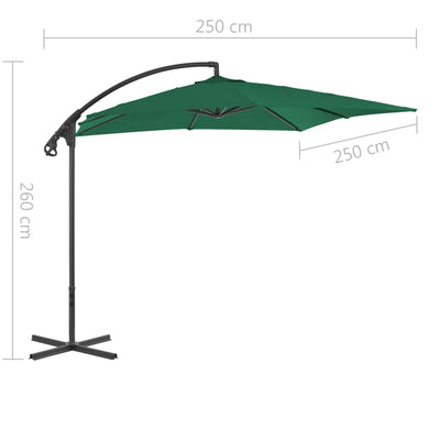 Riippuva aurinkovarjo teräspylväällä 250x250 cm vihreä