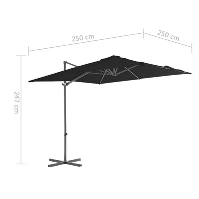 Riippuva aurinkovarjo teräspylväällä musta 250x250 cm