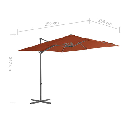 Riippuva aurinkovarjo teräspylväällä terrakotta 250x250 cm