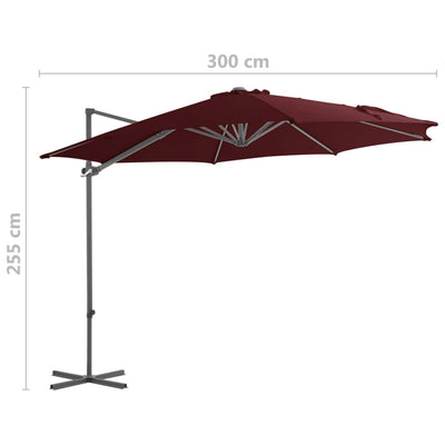 Riippuva aurinkovarjo teräspylväällä viininpunainen 300 cm