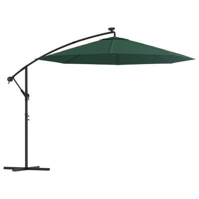 Roikkuva Päivänvarjo LED-valoilla 300cm Metallitanko vihreä