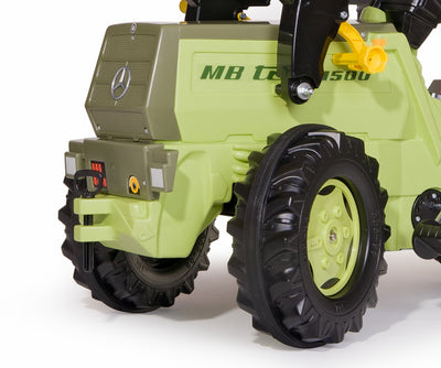 Lasten traktorilelu, Rolly Toys 046690, Farmtrac Mercedes-Benz. Traktorissa on kauha ja vaihteet.