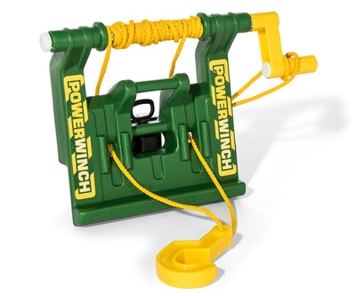 Vihreä Rolly Toys -merkkinen vetolelu traktorimallilla ja kääntövipu.
