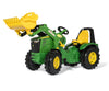 John Deere 8400R -traktorilelu lapsille. Musta ja vihreä traktori, jossa on kauha edessä.